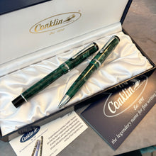 Load image into Gallery viewer, Conklin Duragraph Fountain Pen and Ballpoint set, Green Marble