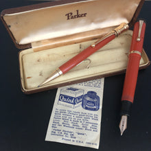 Load image into Gallery viewer, Junior Duofold Fountain Pen and Pencil set Red