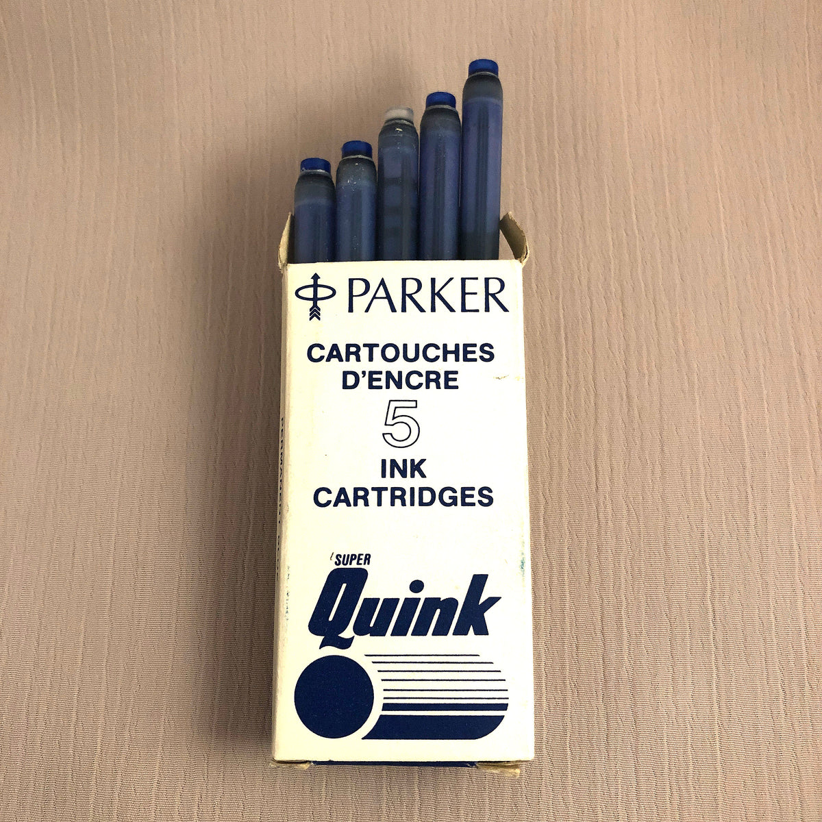 5 cartouches Parker Quink standard bleu effaçable