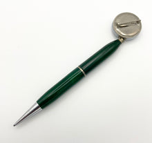 Load image into Gallery viewer, Retractable lead pencil, on a 17&quot; chain,  green &amp; chrome brooch &amp; pin