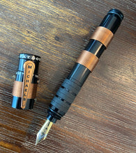 Load image into Gallery viewer, Michael&#39;s Fatboy Tesla Coil Black/Copper Coil Fountain Pen