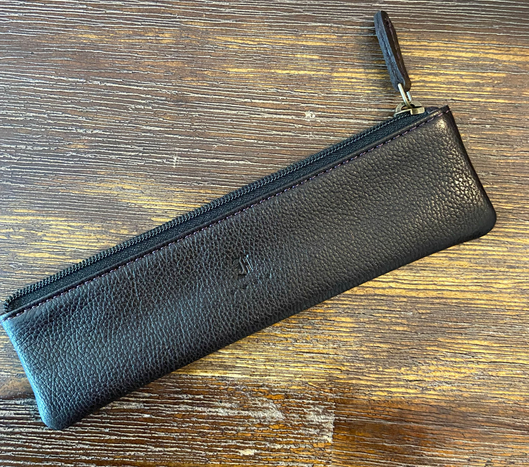 Franklin Christoph, Black Zippered Pen Case Nappa Leather