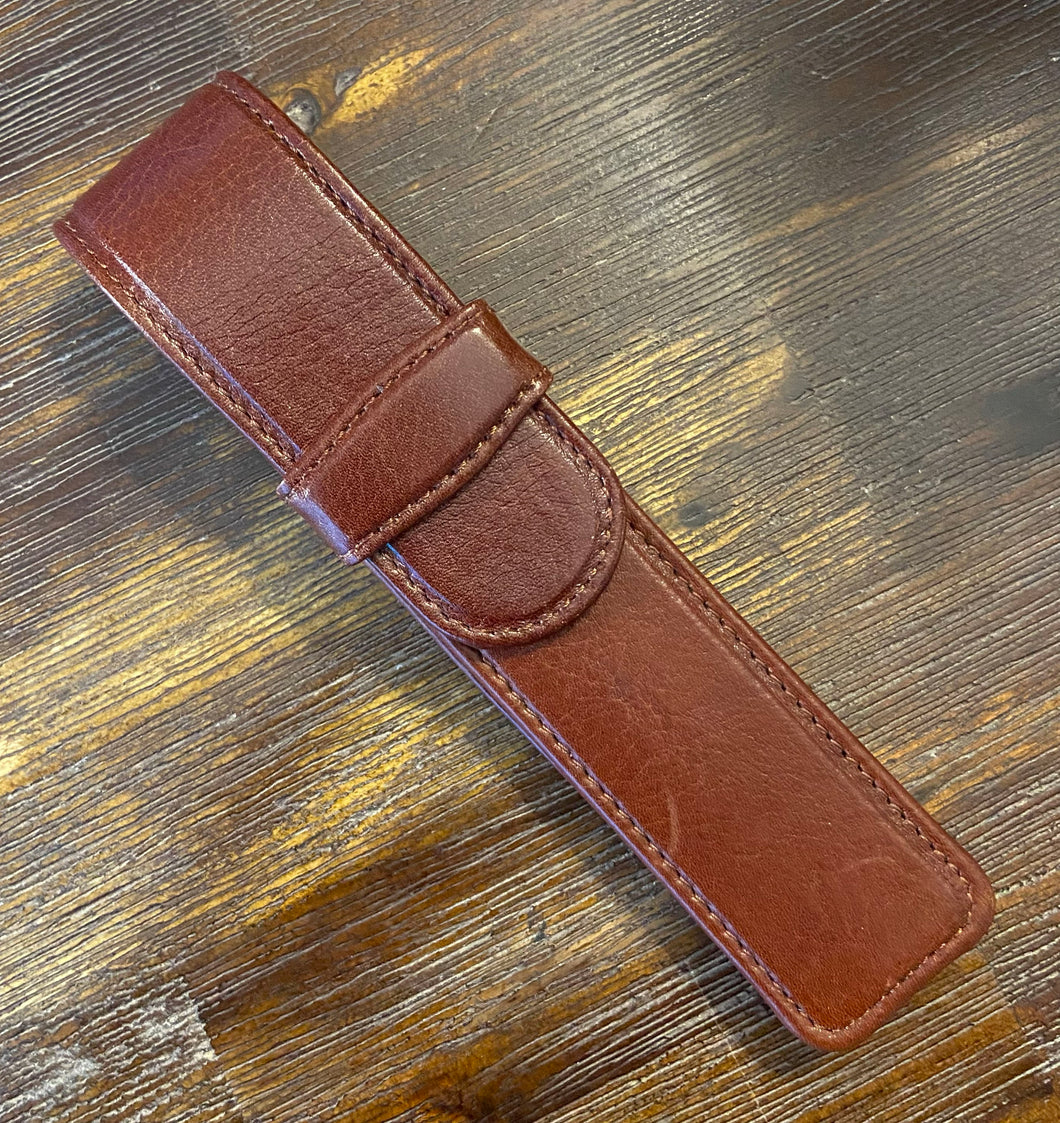 Leather, Single, Pen Case Brown