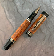 Hand Crafted Wood Rollerball, with Silver trim, Dark colour
