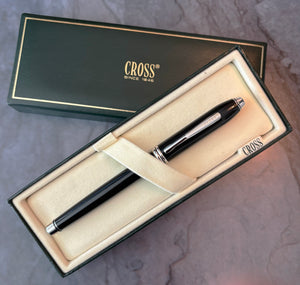 Cross Townsend Rollerball Pen - Black Lacquer, Rhodium plated Trim