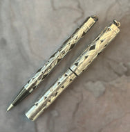 Waterman 452 1/2 V Fountain Pen & Pencil- Fully Etched Sterling