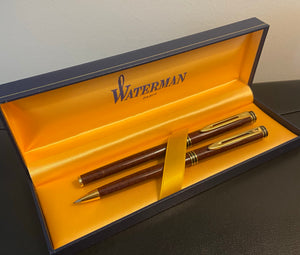 Waterman Exclusive Burgundy Marble Rollerball & Pencil set