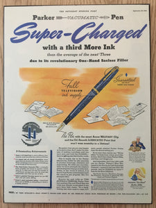 Vintage Ads. Mounted: Parker Vacumatic Super-Charged