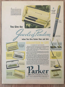 Vintage Ads. Mounted: Parker Vacumatic, "Jewels of Pendom"