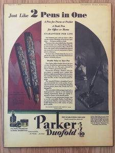 Vintage Ads. Mounted: Parker Duofold, 2 Pens in One