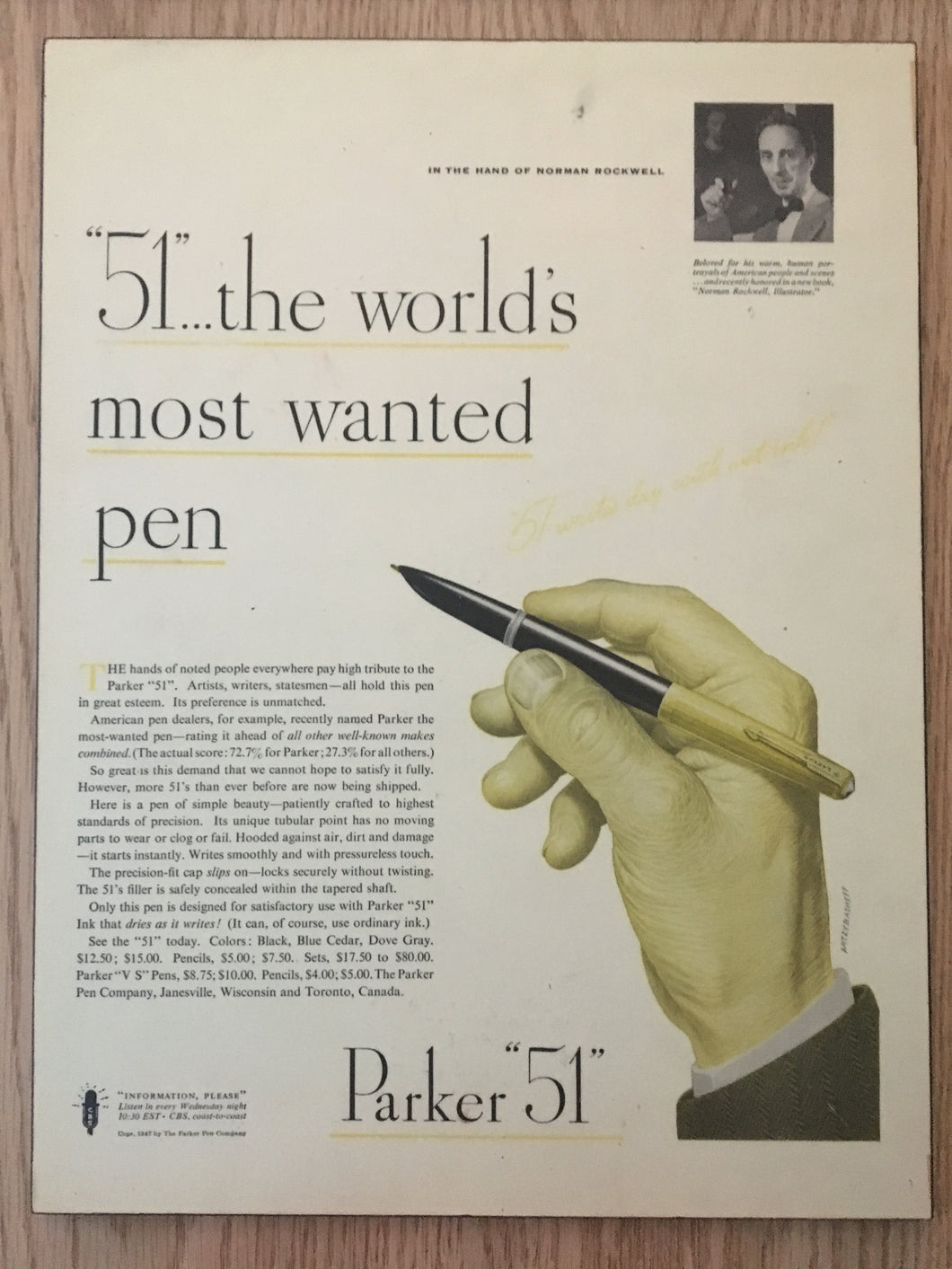 Vintage Ads. Mounted: Parker 51, the world's most wanted pen