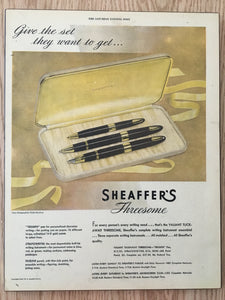 Vintage Ads. Mounted : Sheaffer's Triumph, Stratowriter & Fineline