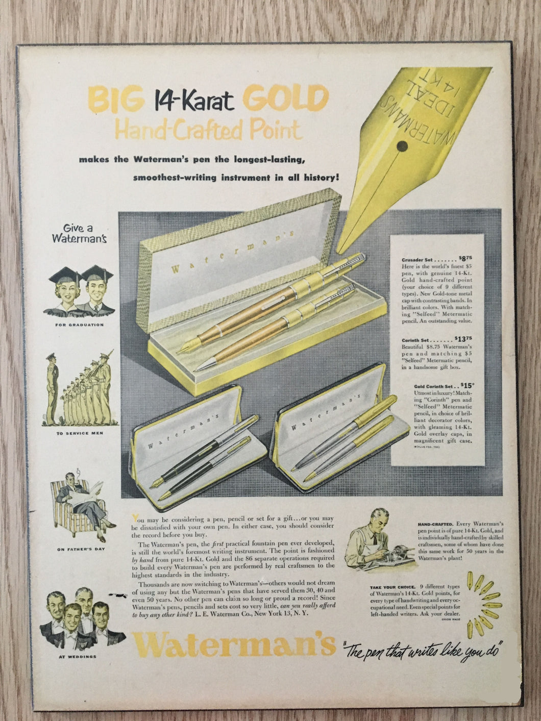 Vintage Ads. Mounted: Big 14-Karat Gold Hand-Crafted Point