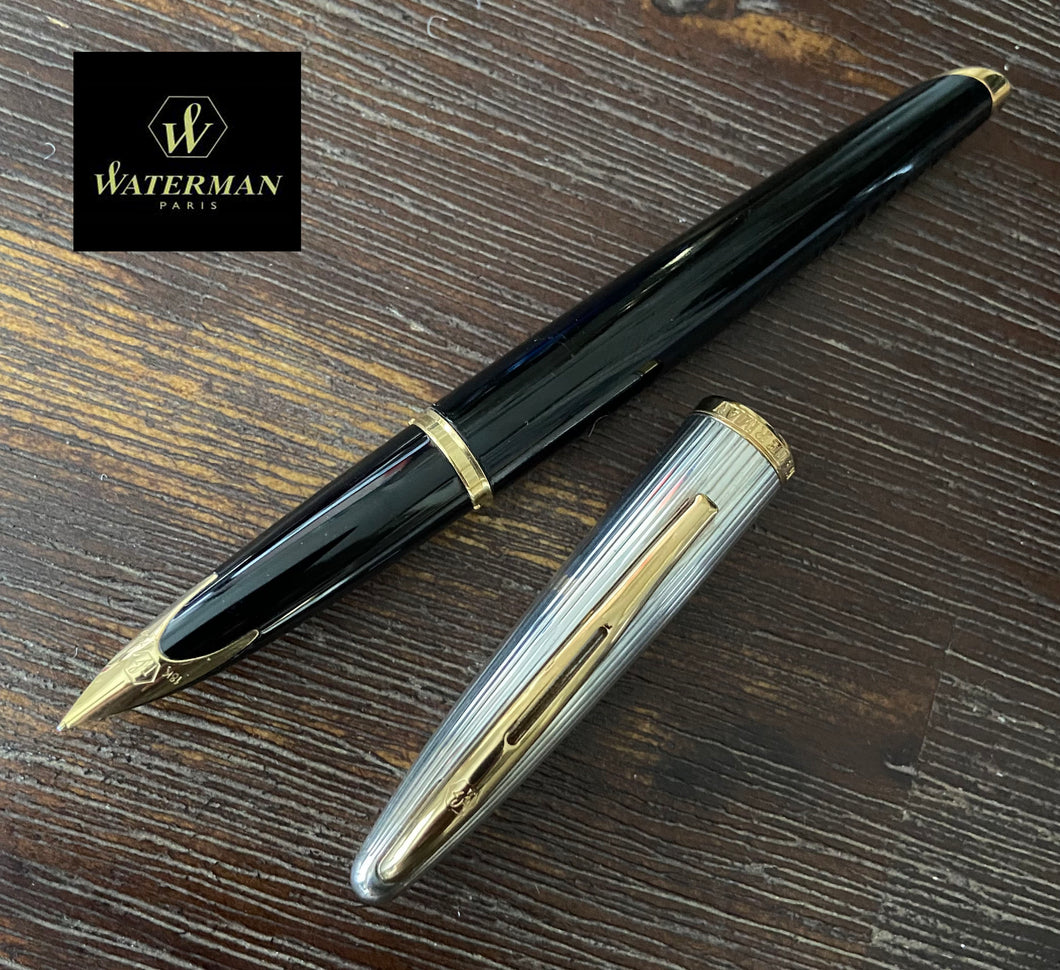 Waterman Carène, Black lacquer with silver -plated cap