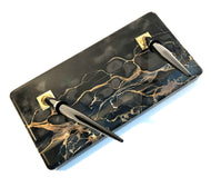 Sheaffer's Touchdown, Desk set, two pens, Black & Gold marble