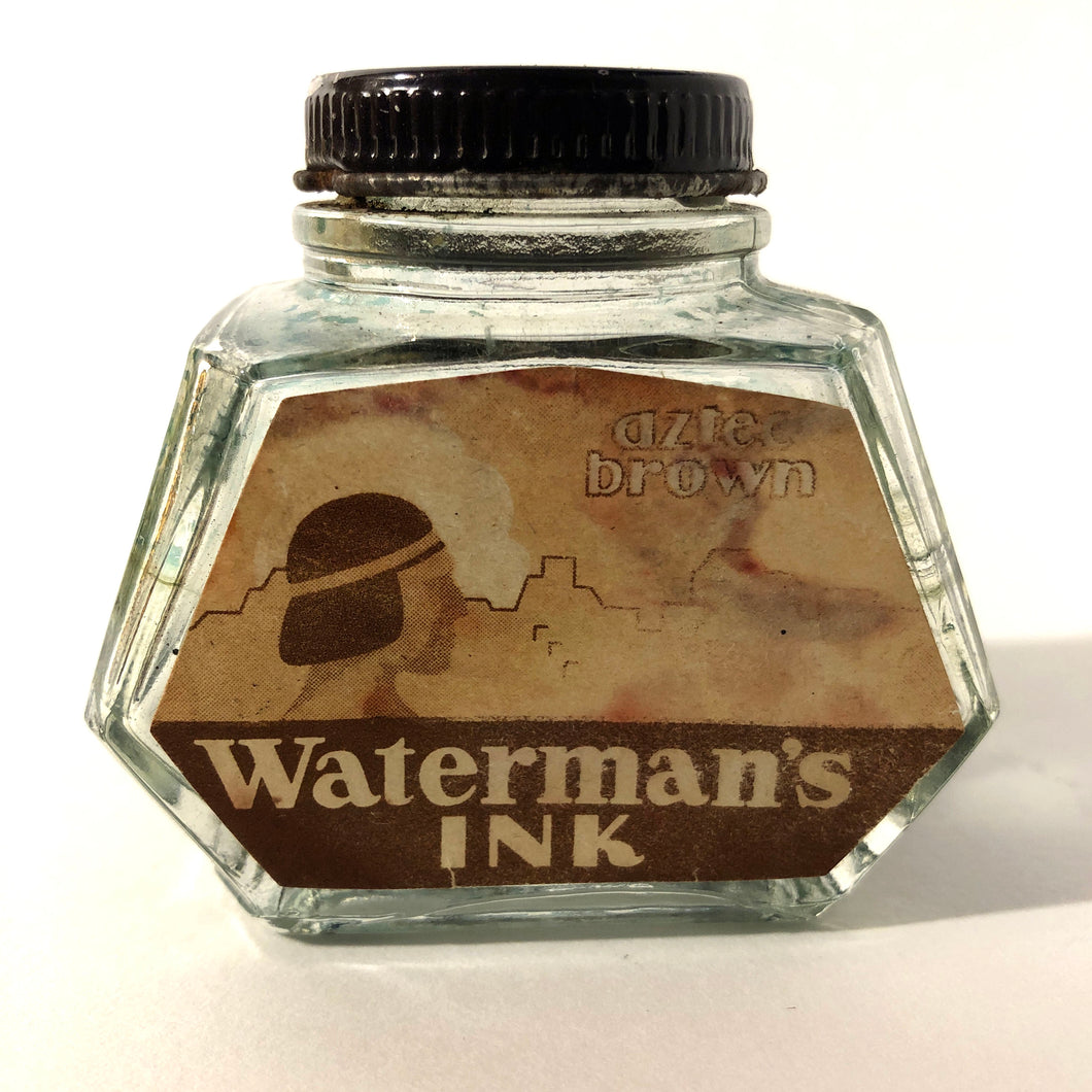 Ink Bottle, Waterman, 2oz.Aztec Brown, empty