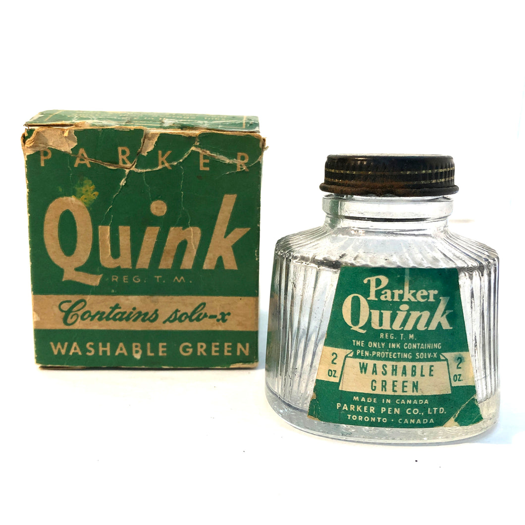 Ink Bottle, Parker Quink, Washable Green, empty