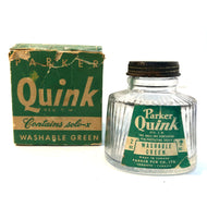 Ink Bottle, Parker Quink, Washable Green, empty
