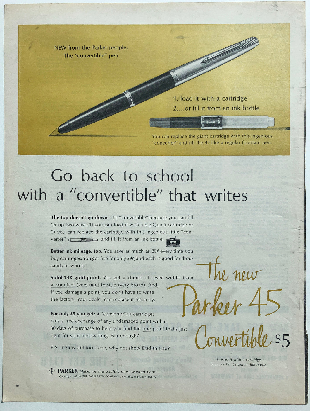 Parker 45 convertible, copr. 1962