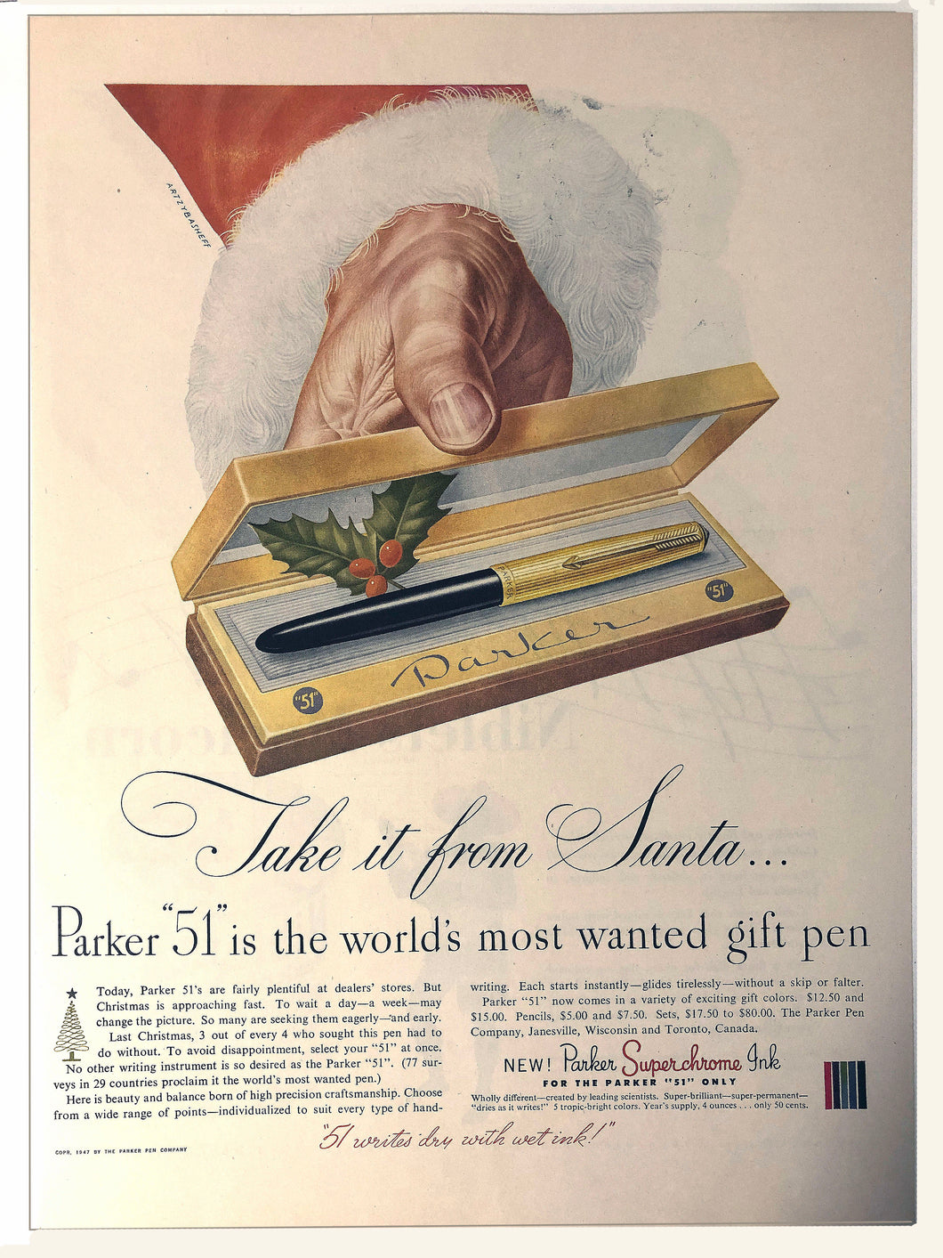 Parker 51 Christmas Ad, copr. 1947