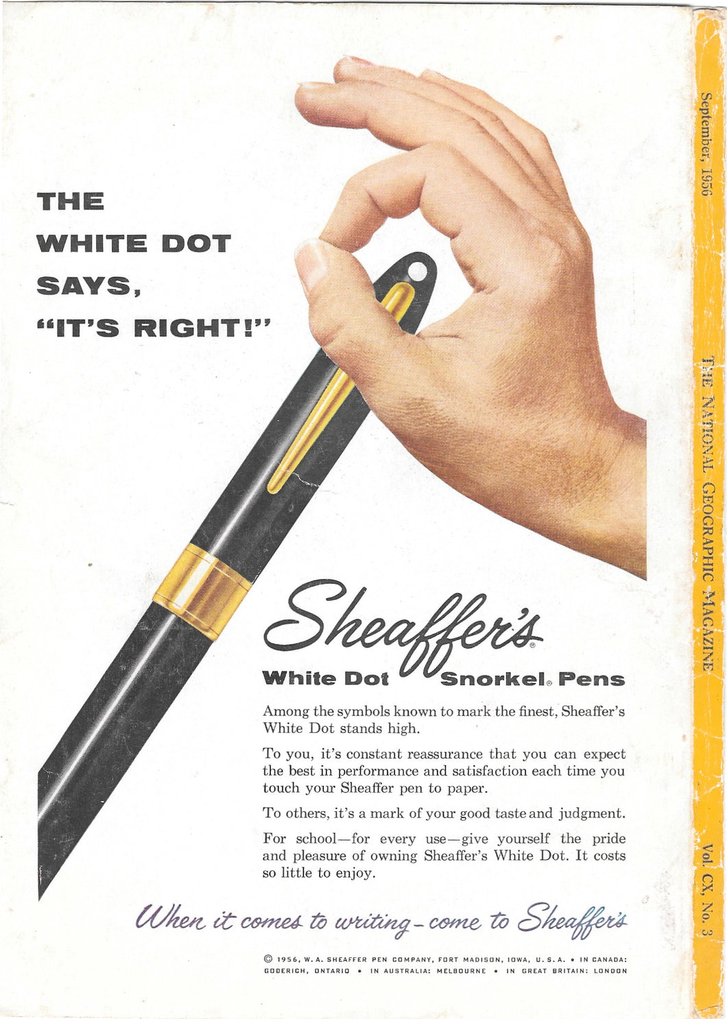 Sheaffer's Snorkel Black, White Dot, 1956
