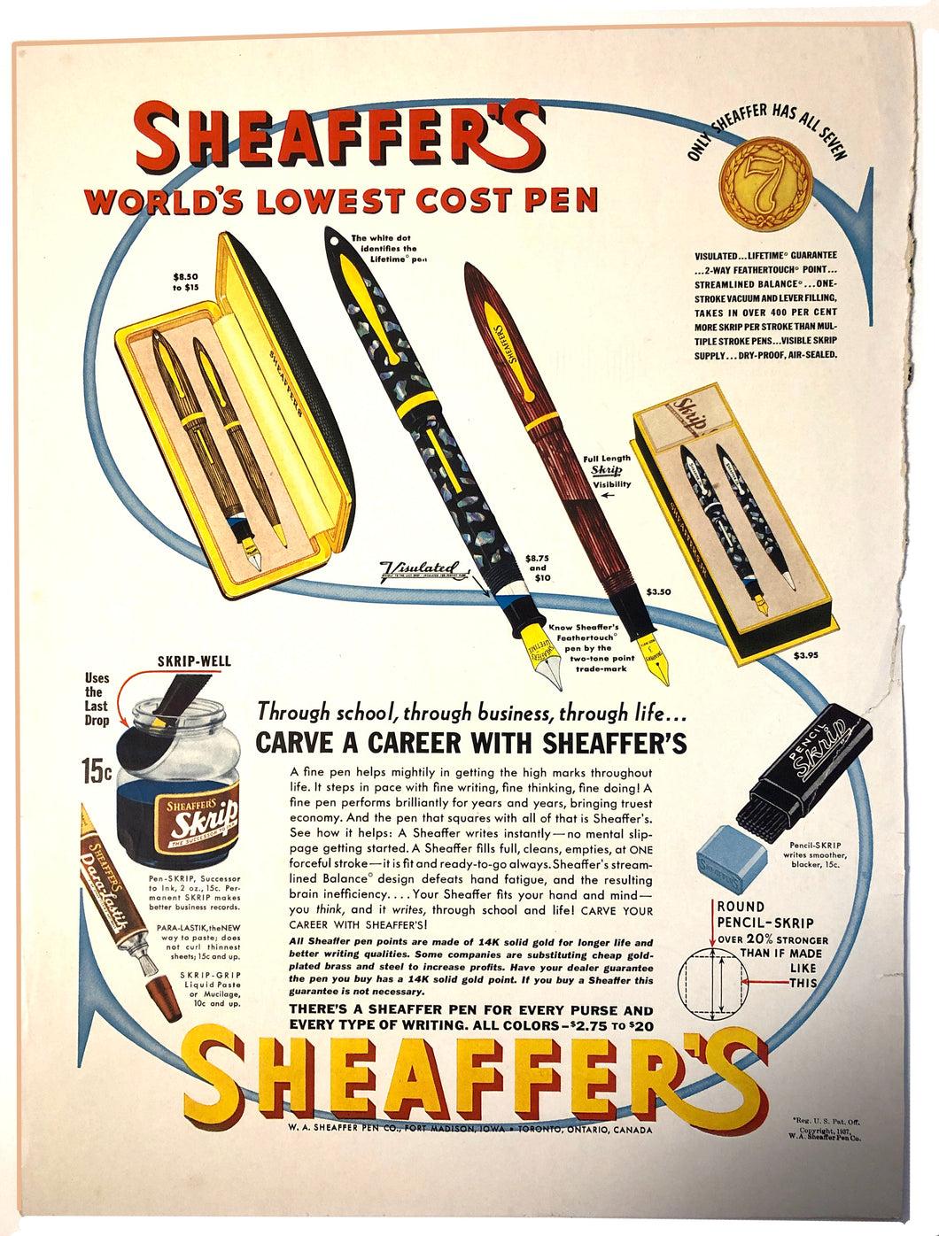 Vintage Magazine Advertising ; Sheaffer's, Visulated