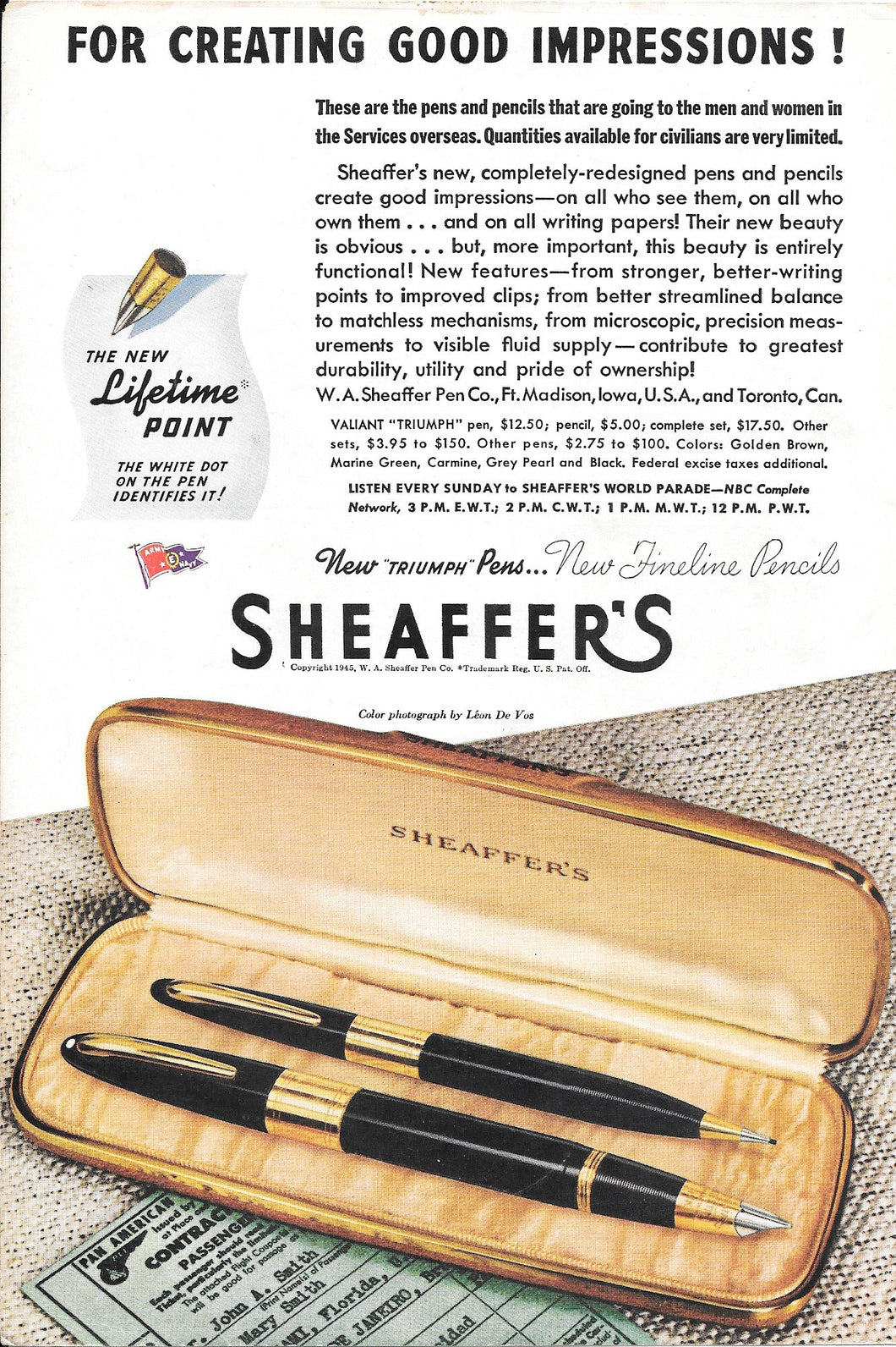 Sheaffer's new Triumph pens, Copr. 1945