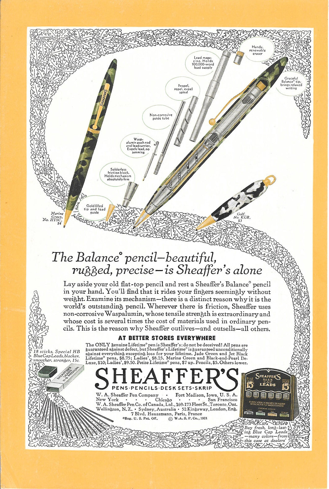 Sheaffer's Balance pencil, copr. 1931