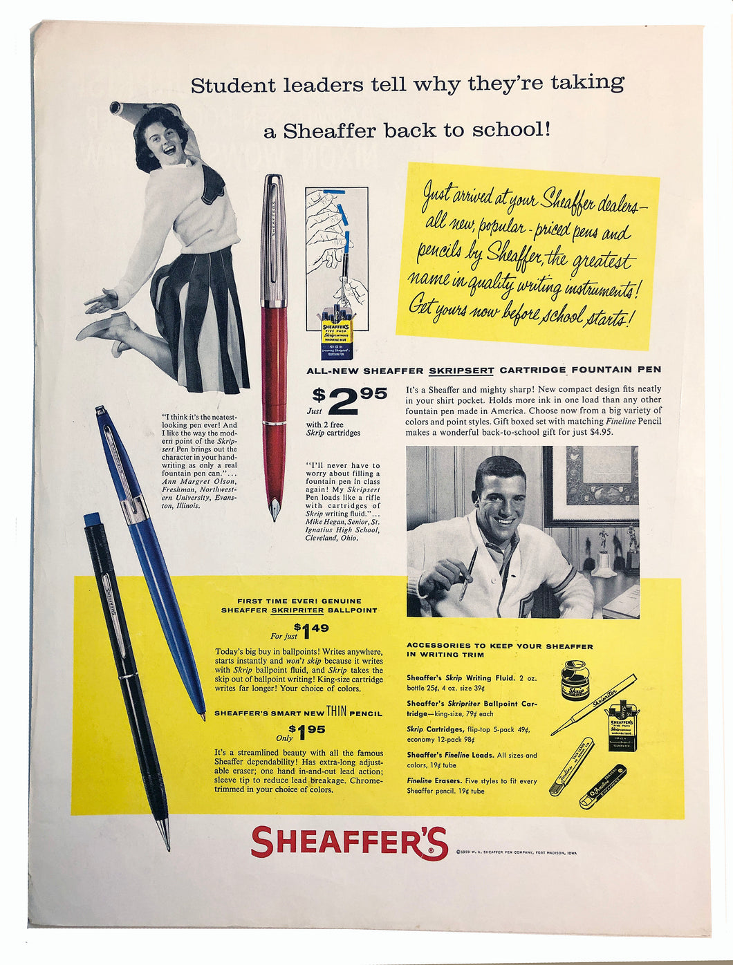 Sheaffer's Skripsert, accessories, Life Magazine, August 17, 1959
