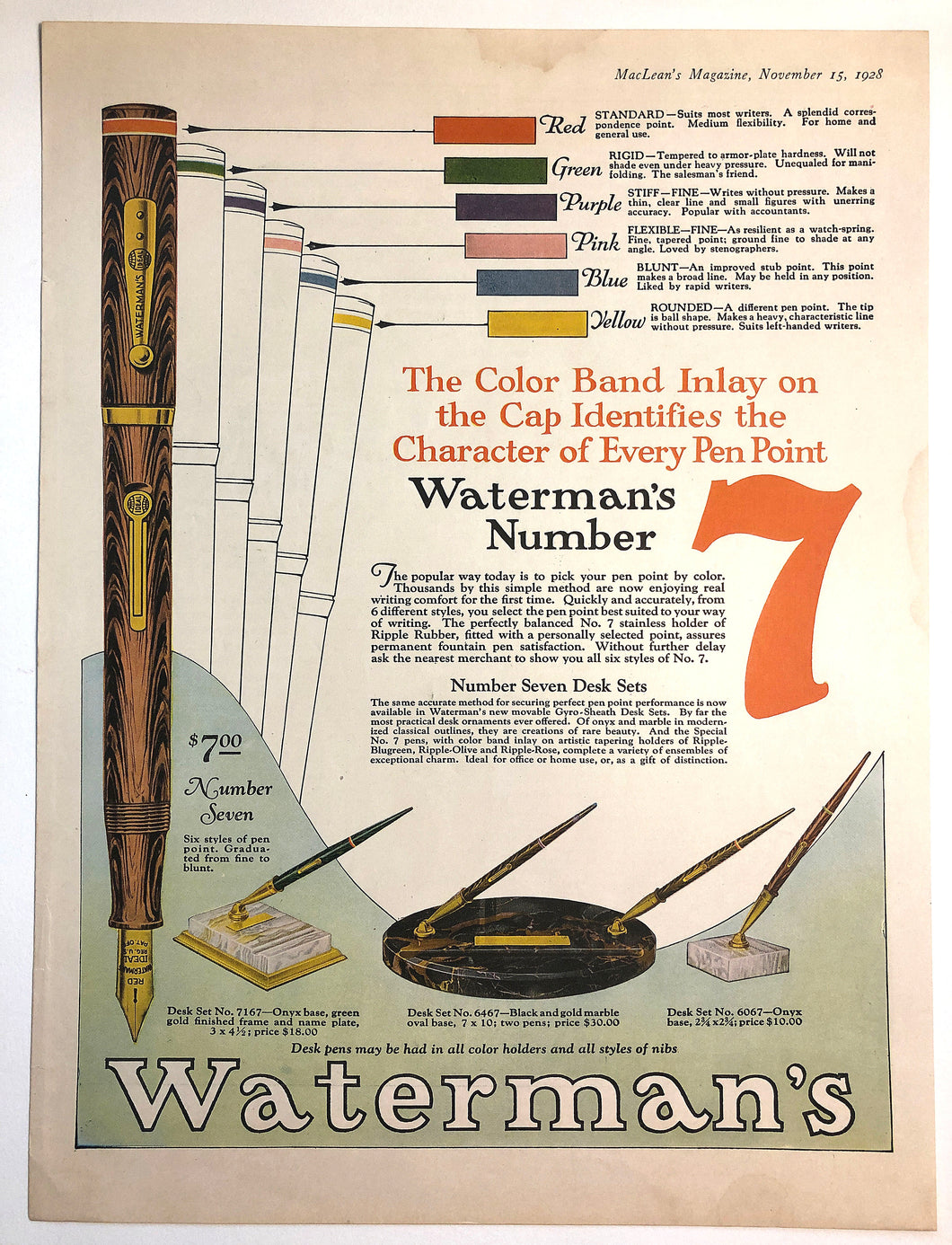 Waterman's Ripple The colour band inlay, MacLean's Magazine, November 15, 1928
